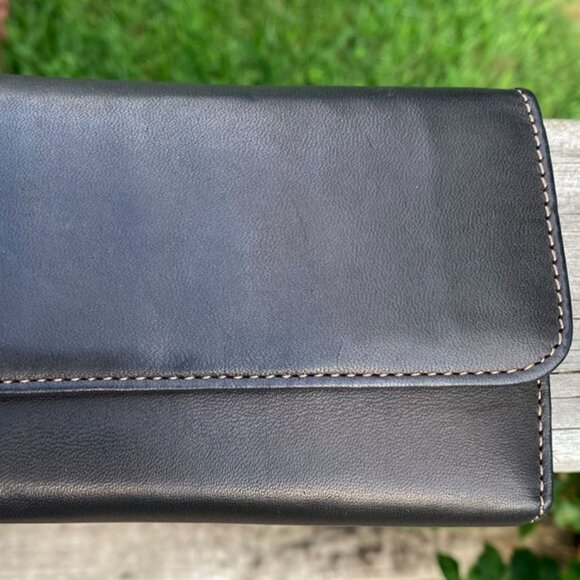 Genuine Black Leather Wallet 3 Fold - Zipper Pocket - Card Slots & Snap Closure - Picture 1 of 16